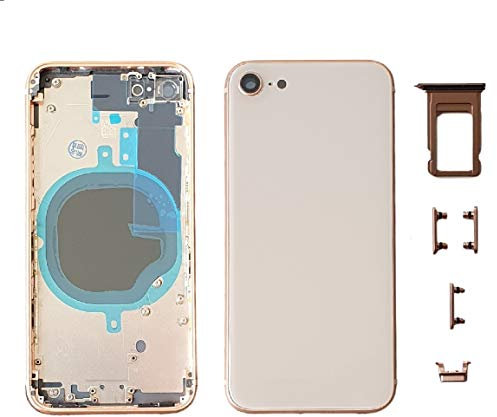 Smartex® Glass Rear Housing + Frame compatible with iPhone 8 | Back Cover Housing with frame and side key (Gold)