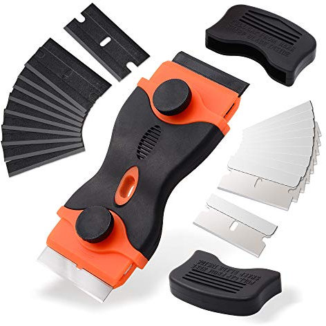 Ehdis Raschietto a Doppia + 10 Lame in Acciaio Inox e 10 Lame in plastica, Raschietto Vetro, Raschietto Forno per Colla, Colore, Decalcomanie, Piano Cottura e Forno