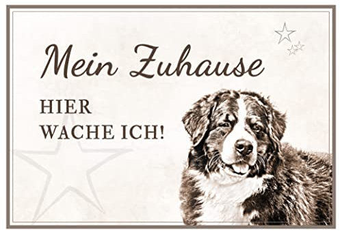 ZAUBERBILD Hundeschild Warnung | Berner Sennenhund 'Hier wache ich' | Warnschild Vorsicht Hund | 25x17cm Alu