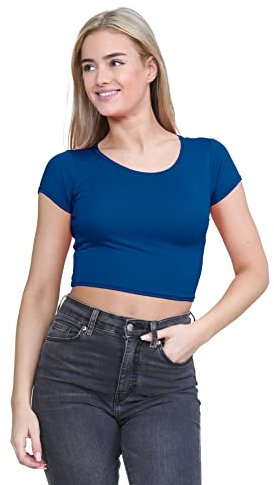 janisramone® Women's Plain Stretchy Vest Tee Mini Crop Top - Chic Cap Sleeve, Y2k Top Summer Style, Ideal Crop Tops for Women for Casual and Gym Wear Teal