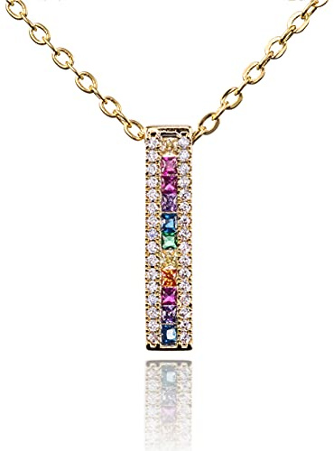 namana Bunter Anhänger mit Kette für Damen. Halskette für Frauen mit blauen, roten, grünen oder bunten CZ Steinen. Farbige Edelsteinhalsketten mit Geschenkbox.
