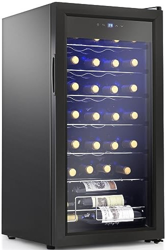 Display4top 28 Bottles Wine Fridge, Wine Cooler,Wine refrigerator,Digital Touch Screen Controls,black