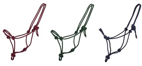NETPROSHOP Knotenhalfter Pferdehalfter Bordeaux, blau oder grün, Gr. Mini Shetty bis XL Full, Groesse:Full, Farbe:Dunkelblau