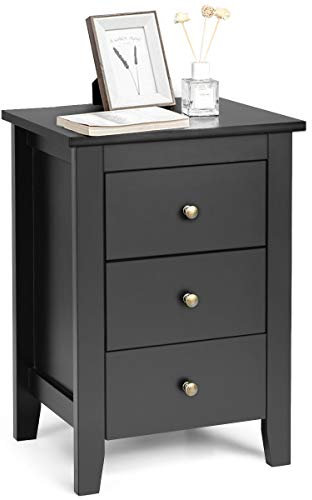 COSTWAY Mesita de Noche con 3 Cajones, Cajonera Moderna Dormitorio, Mesita Auxiliar de Madera con Cajones, Mesilla de Noche para Sala de Estar Dormitorio, 46 x 37 x 65 cm (Negro)