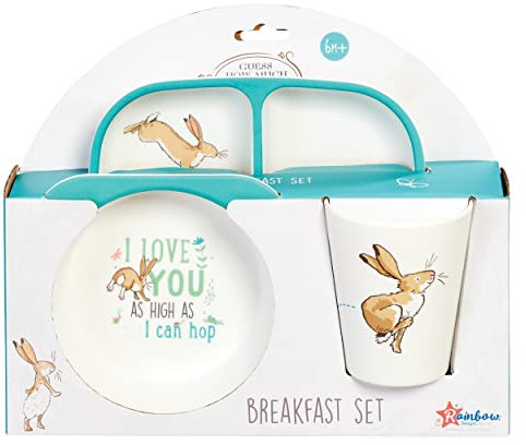Rainbow Designs Guess How Much I Love You - Breakfast Set for Small Children, Toddlers and Baby Perfect Newborn Gift, 3 Pieces