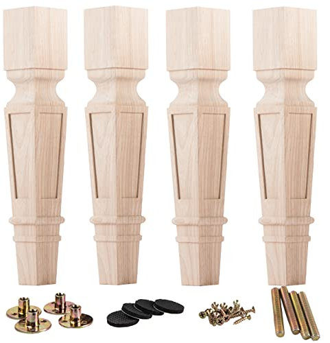 LA VANE Unlackiert Holz Tischbeine, 4 Stück Massivholz Unfinished Geschnitzten Möbelfüße Möbelbeine DIY Ersatz für Esszimmer Stuhl Couchtisch Kaffeetische Sitzbank