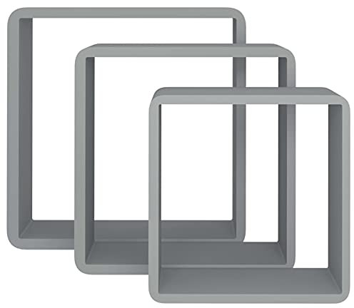 Gecheer Würfelregal 3-TLG. Wandregal Hängeregal Regalwürfel Cube Lounge Regal Bücherregal Schweberegal Wandboard Dekoregal Grau MDF