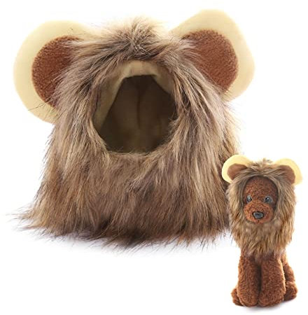 Löwe Mähne Perücke, Lion Mane Wig, Haustierkostüm für Katzen, Pet Costume, Löwenmähne mit Ohren, für Katzen, Kleine Hunde Oder Welpen (Halsumfang Innerhalb Von 32 cm