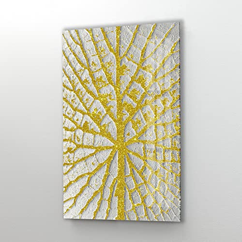 Myphotostation Echtgold-Glitzer, Baum, gehärtetes Glas, Wandkunst, 122 x 81 cm, moderne Dekoration, Glasdruck, groß, goldfarben, glitzernd, weißer Baum, handgefertigt, Wandkunst-Panel für Wohnzimmer,