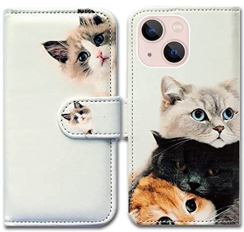 Bcov iPhone 14 Case, Cute Brown Cat Leather Flip Phone Case Wallet Cover with Card Slot Holder Kickstand For iPhone 14