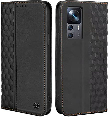 CXTcase Handyhülle für Xiaomi 12T/Xiaomi 12T Pro Hülle, Lederhülle Flip Case für Xiaomi 12T, PU Leder Stoßfeste Magnetische Schutzhülle Tasche für Xiaomi 12T Pro, Schwarz