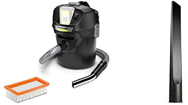 Kärcher 18 V Akku-Asche- und Trockensauger AD 2 Akku ideal für die Reinigung von Kamin- und Pelletöfen, 1-teiliger Filter, Saugschlauch, 14 l, 230 W & extra Lange Fugendüse (350mm)