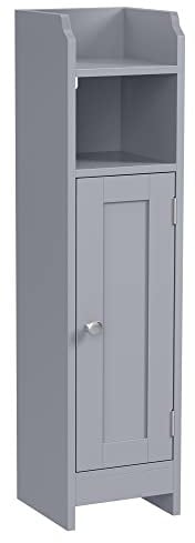 VASAGLE Slim Bathroom Floor Storage Cabinet with Door and Shelves, Freestanding Bathroom Storage Unit, Narrow Bathroom Toilet Paper Storage Cabinet, Adjustable Shelves, Dove Grey BBC310P36