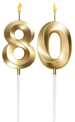 QEEYON 80. Geburtstag Zahl Kerzen, 3D Diamant Form Geburtstagskuchen Zahlenkerze für Geburtstag, 5cm Gold Geburtstagskerzen für Geburtstag Jahrestag Hochzeit Party Feier Lieferungen