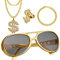 Seasboes 4 Stück Dollar Kette set, Hip Hop Kostüm Set, Hip Hop Kostüm Accessories, Dollar Zeichen Armbänder Ring Goldkette Set, Rapper Accessoires,Hiphop Schmuck für 80er 90er Fasching Karneval Party