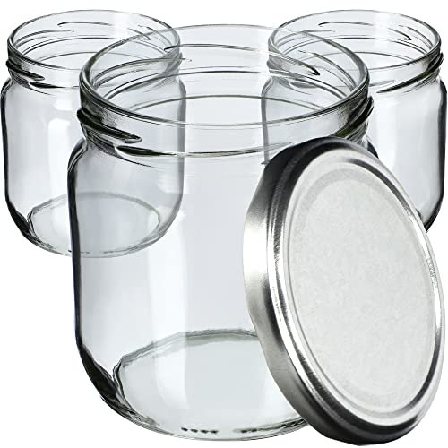KADAX Marmeladengläser 425ml, Einmachgläser mit Schraubdeckel, Gläser mit Schraubverschluss, EinKonservengläser, Vorratsgläser für Marmeladen, Konfitüren, Honig (Silber / 24 Stück)