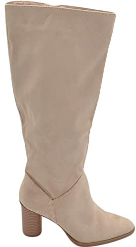 Malu Shoes Stivali camperos donna in camoscio beige altezza ginocchio lisci con tacco Texano legno 7 cm rotondo moda zip (40 EU)