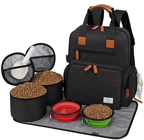 Modoker Hunde-Reisetasche, von Fluggesellschaften zugelassener Rucksack für Haustierzubehör Organizer, Tote Wochenendtasche mit 2 Hundefutter-Aufbewahrungsbehältern, 1 Haustiermatte, Schwarz
