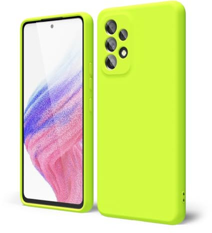 oakxco Coque Silicone pour Samsung Galaxy A53 5G, Étui Ultra Fine Souple Gel Caoutchouc Anti-Chocs Housse Toucher Soyeux, Slim Esthétique Protection Cover, Jaune Fluo