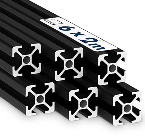 Alu Profil 6 Stück 20x20mm 2m System-, Montage-, Konstruktionsprofil Nut 6 schwarz