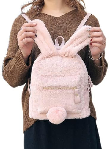 KENANLAN Frauen-Häschen-Rucksack, Plüsch, Flauschiger Hasenohr-Rucksack, Fuzzy-Häschen-Schultasche, lässiger Tagesrucksack für Mädchen (B)