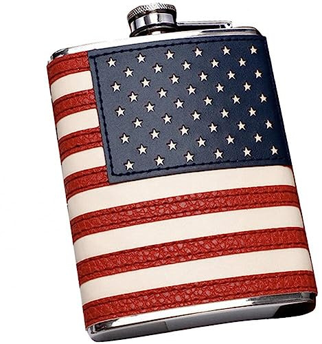 Fopytu 9 Oz Hip Flasks Stainless Steel Usa Flag Printing Leather Vodka Whiskey Flagon Outdoor Sports Portable Wine Pot Alcohol Bottle