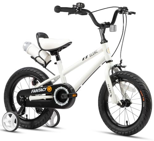 Glerc Fantacy Kids Bike 16 Inch Boys Girls Bicycle for Age 5 6 7 8Year Old with Stabilisers & Bottle Cage for Birthday Gift， White