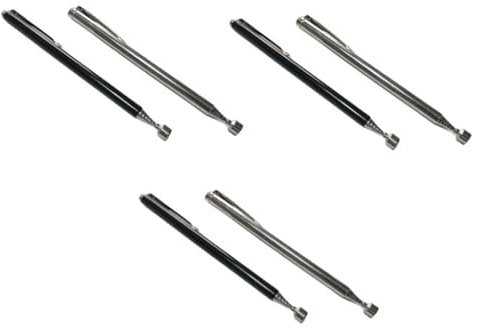 PMELCXD 6 Stück ausziehbare Magnetstäbe, Teleskopmagnete, magnetische Teleskopstangen, magnetische Aufnahmewerkzeuge, bis zu 64 cm, für Schrauben, Muttern, Schlüssel, Metallteile (schwarz+Silber)