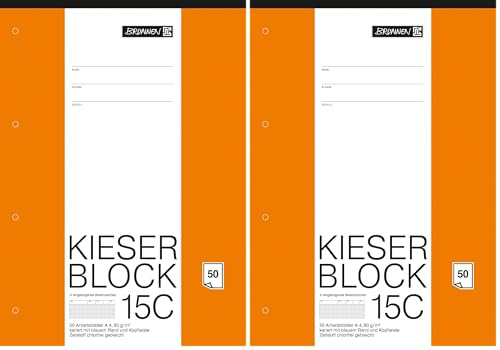 Brunnen Arbeitsblock Kieser Lin 15 A4/50 chlorfrei 5 mm kariert (Packung mit 2)
