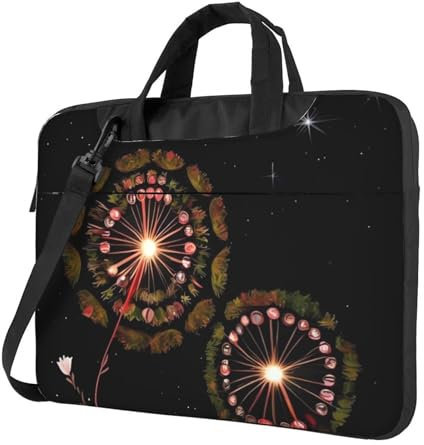 Starry Pusteblume Laptop-Umhängetasche, tragbare Laptoptasche, Umhängetasche, Aktentasche mit Tragegriff, Schwarz, 15.6 inch