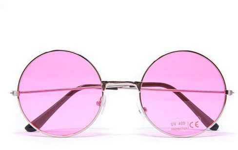 Oblique Unique® Hippie Brille Retro Sonnenbrille Rund für 60er 70er Jahre Party Flower Power Kostüm Accessoire Fasching Karneval Herren Damen (Rosa)