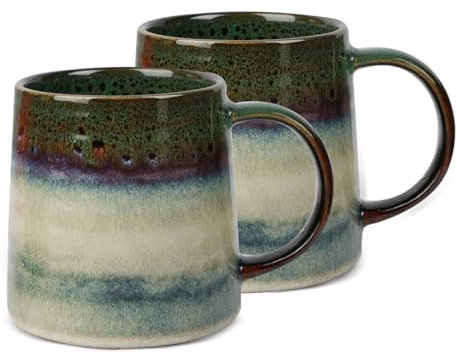 Kaffeetasse Groß, Steingut Tasse 500 ml 2er-Pack, Kaffeebecher Keramik, Große Teetasse mit Henkel, Cappuccino Tassen, Keramik Tasse, Kaffee Milch Tee Tasse Mugs (Tintengrün)