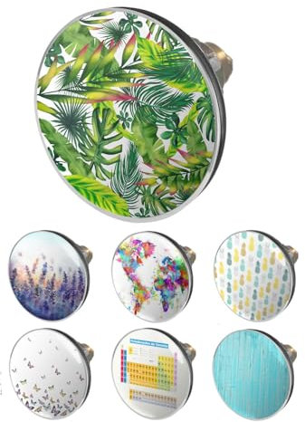 arteneur® - Pop Up Waschbeckenstöpsel mit Motiv Dschungel Blätter | Abflusssieb | Doppel Dichtung | Universal Abflussstöpsel 34mm – 41mm | Pop Up Ventil Waschbecken Stöpsel