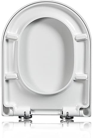 Toilettensitz mit Absenkautomatik Kunststoff-Toilettensitz, länglich, U/D-förmig, sanft schließende Toilettensitze, Schnellverschluss-Scharniere, einfache Montage von oben, weiß 13,2 * 16,5 Zoll/, 02B