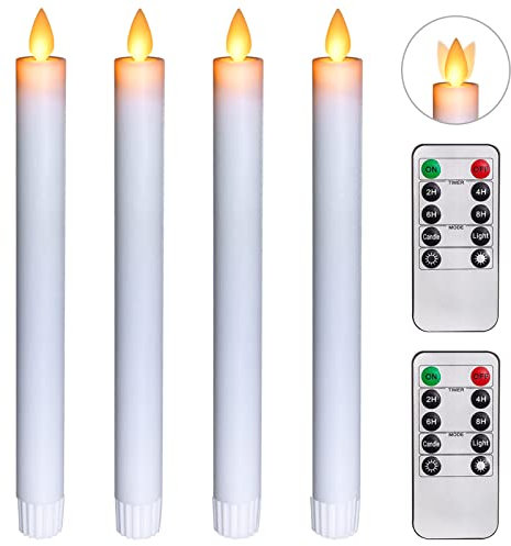 Homemory 4 Stück led Stabkerzen mit tanzenden Docht,Timer-Funktion Fernbedienung elektrische Batterie-Kerzen,echtes Wachs warme gelbe flammenlose Kerzen,Weihnachten Halloween Party Dekoration