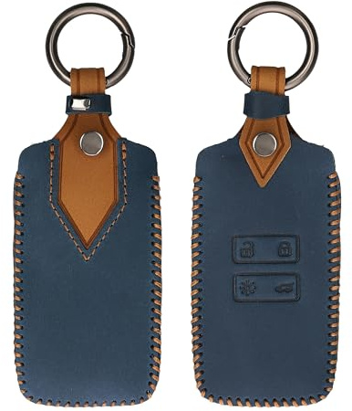 kwmobile Schlüsselhülle für Renault 4-Tasten Smartkey Autoschlüssel (nur Keyless Go) Hülle - Autoschlüssel Schlüssel Hülle - Schlüsselcover aus Kunstleder in Marineblau Hellbraun