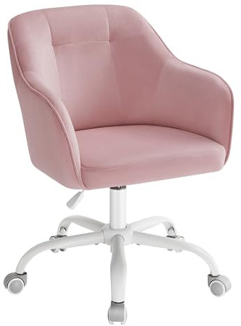 SONGMICS Office Chair, Swivel Chair, Desk Chair, Makeup Vanity Chair, Adjustable Height, Armrests, 110 kg Load, Velvet, Home Office, Study, Bedroom, Jelly Pink OBG019R12