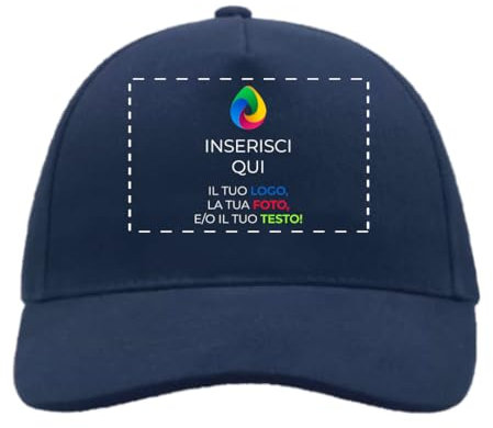Cappellino Personalizzato con Stampa e Ricamo, Foto, Testo, Logo 100% Cotone (Blu Navy - 1 Pezzo)