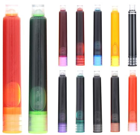 Generic Fountain Pen Ink Cartridges - Pack of 12 Multicolor Refills with 2.6 mm Bore Diameter