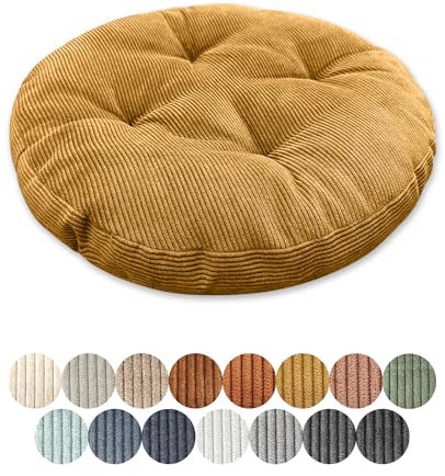 Lsjoaw Sitzkissen Rund 45cm Dicke 6cm 1 Stück Bodenkissen Rund Sitzpolster Stuhlauflage Sitzpolster Stuhlkissen Polster Auflage für Wohnzimmer Büro Konferenzraum Cordstoff (Braun-Gelb)