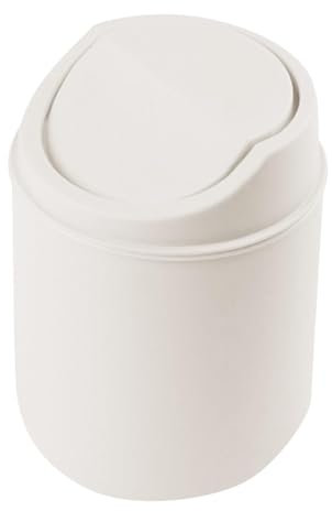 Plastic Mini Wastebasket Trash Can with Swing Lid Tiny Desktop Waste Garbage Bin for Home Office Kitchen Vanity Tabletop Bedroom Laundry Room Kitchens Offices Kids Rooms Dorms (White)