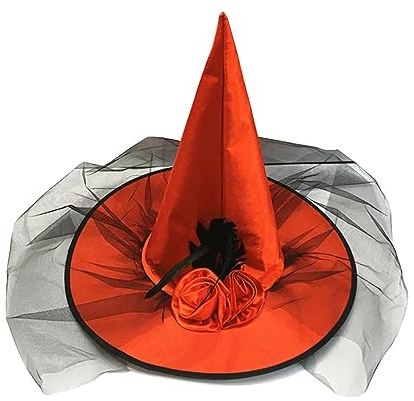 Hexenhut für Halloween Frauen - Magischer Hexenhut für Frauen - Mit Federn und Netz-Design - Perfektes Zaubererhut Zubehör für Party, Cosplay und Maskerade