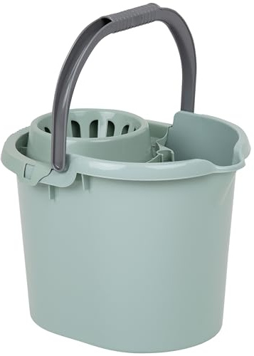 Wringeimer mit Siebaufsatz Ausguss und Henkel - 16 Liter - grün - Rechteckig - Skala Putzeimer Wischeimer Wringeimer Eimer Haushaltseimer Wassereimer Wischmop-Eimer