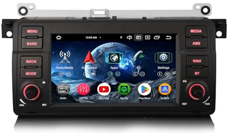 Erisin 7 Pulgadas 8 Núcleo 4GB+64GB Android 14 Radio Coche Navegador GPS para BMW Serie 3 E46 318i 320d M3 MG ZT Rover 75 Soporte Bluetooth 5.0 CarPlay Android Auto WiFi DSP Dab+ USB Pantalla táctil