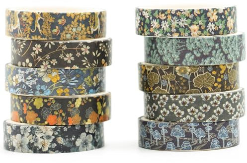 Songdao10 Rollen Ukiyo-e Stil Washi Tape Set Japanisches Kyoto Klebeband Papier Dekorativ Masking Tape Klebeband Bunt für Scrapbooking Handwerk Handwerk (Blooming Heritage)