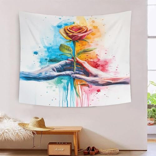 EKZLQJWPN 3D Druck Farbige Rosen Wandteppiche Poster Ornament Wandbehang Wandteppich Raumteiler Vorhang Für Wohnzimmer Schlafzimmer Wohnheim Dekor Tapisseries 100cmx150cm