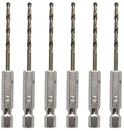 CLKE 6Pcs Hex Shank Drill Bits, 2.5mm Hex Shank Drill Bit Collection, 1/4 Inch Hex Shank High Speed Steel Twist Masonry Drill Bits for Marble Glass Ceramic Tiles Metal Wood