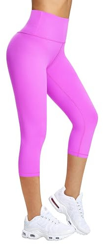 Enjoyoga Leggings Damen 3/4 mit Innentasche - High Waist Sporthose Laufhose für Sport Yoga Gym (DE/NL/SE/PL, Alphanumerisch, Einheitsgröße, Regular, Regular, S-M, Pink)