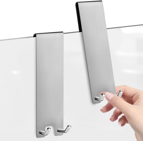 Linkidea 2 Pack Shower Over Door Hook, 7 Stainless Steel Extend Hook for Shower, Bathroom Hanger with Non-Slip Sponge Pad for Frameless Glass Doors (Silver)