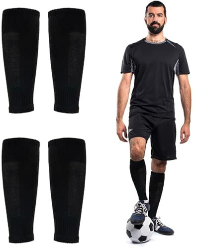 2 Pair Football Sock Sleeves,Pre Cut Football Socks,Sock Sleeves,Fits Over Calf/Shin Pads Elastic Soccer Shin Guards Sleeves,for Football Games Beginner,Match Team Kit (Black)